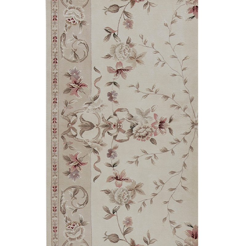 Tapis ivoire / rose / brun noué à la main de conception unique 6 pi x 9 pi
