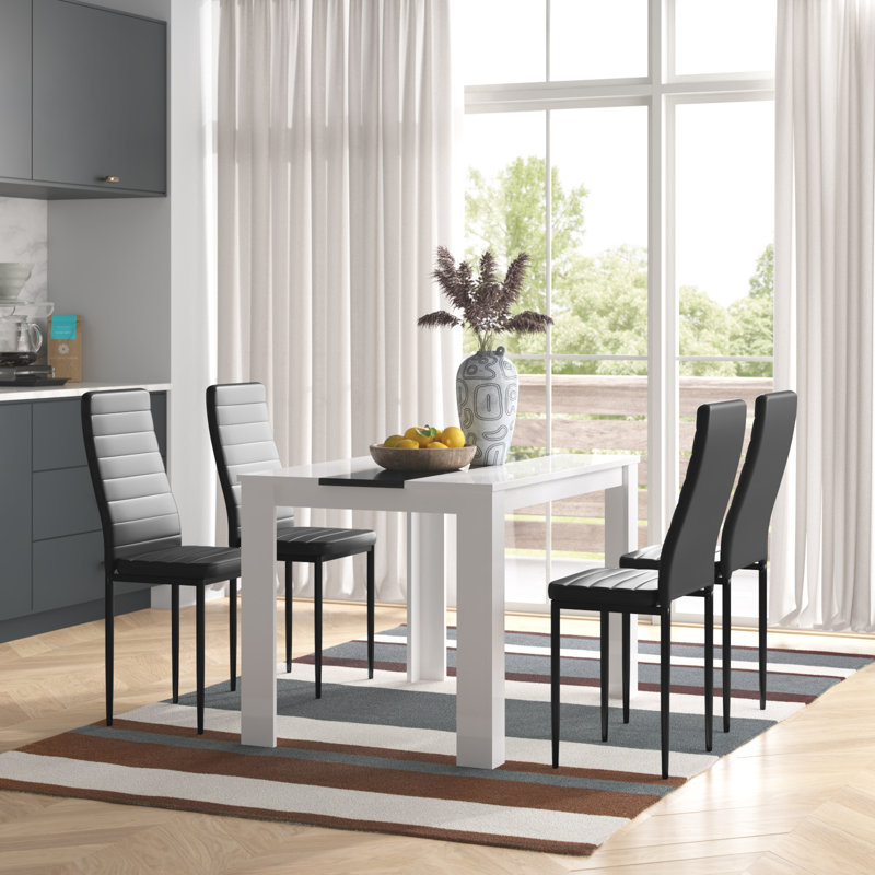 Amira-Jess 4 - Person Dining Set, White, 75cm H x 117cm W x 77cm D, 5 Pieces: Table,4 Chairs