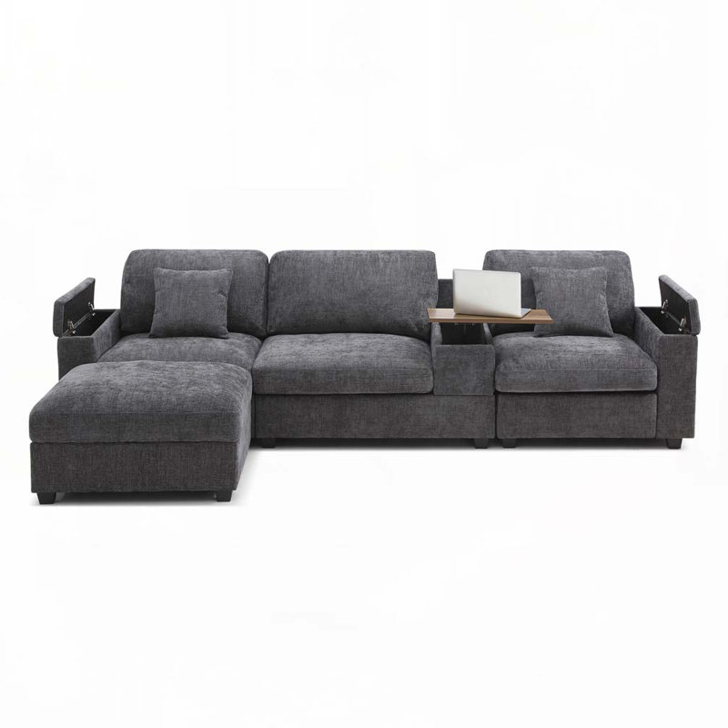 Canapé modulaire en L 120,3 po, canapé en L surdimensionné, Velours côtelé gris