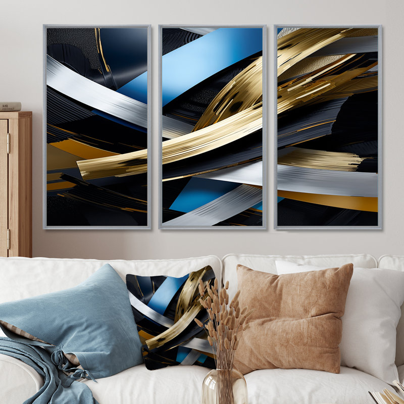 Ensemble d'art décoratif mural «Overlaps Quantum Road - Waves», Encadrement argenté, H 40 po x l 60 po x P 1 po