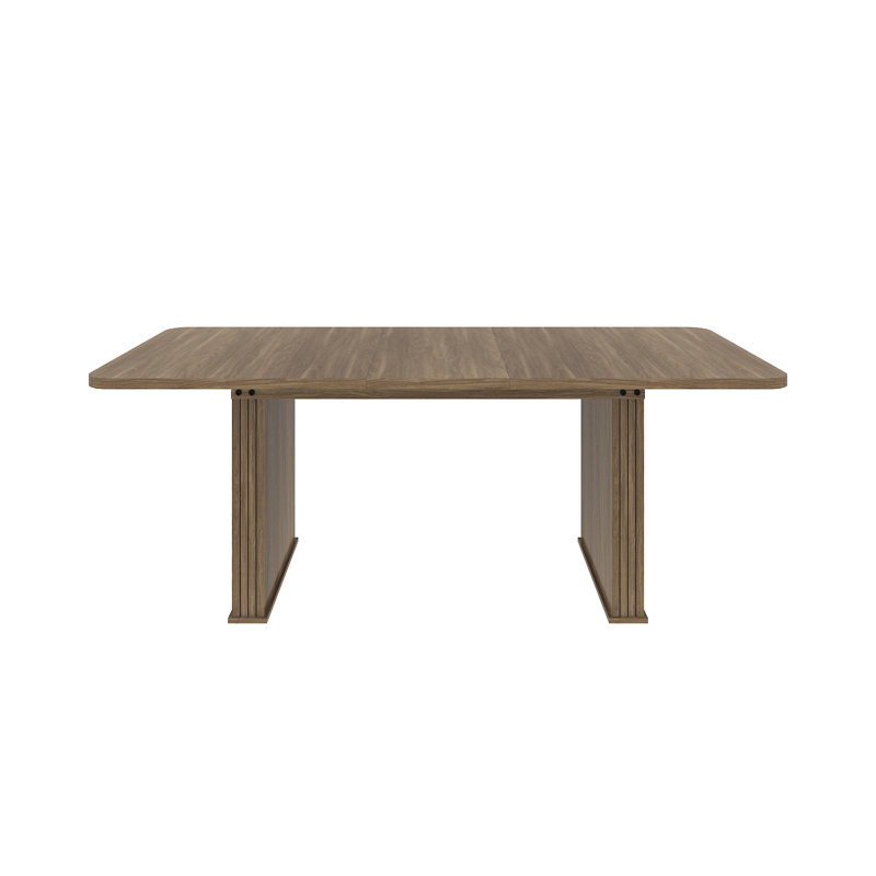 Simple et élégante table de salle à manger extensible en bois vieilli de 160 à 200 cm pour 6 à 10 personnes, brun beige avec double panneau de particules robuste à piédestal + table moderne pour personnes, piédestal, conception de cuisine