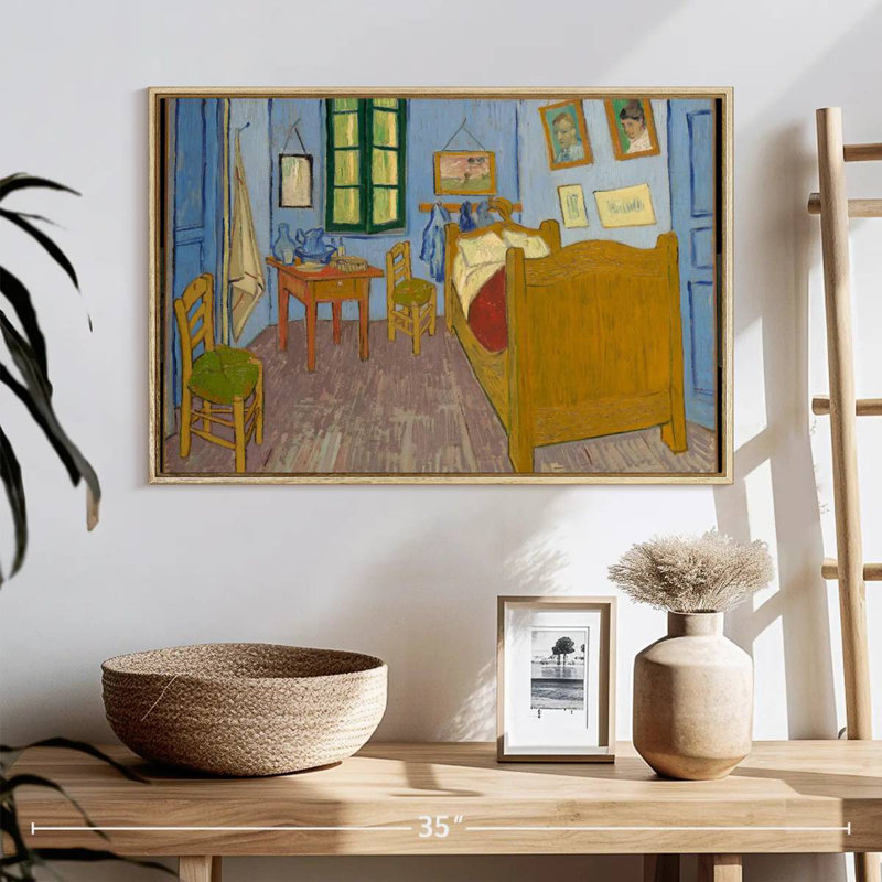 Bedroom In Arles, Floating Frame Natural Wood, 25" X 17"