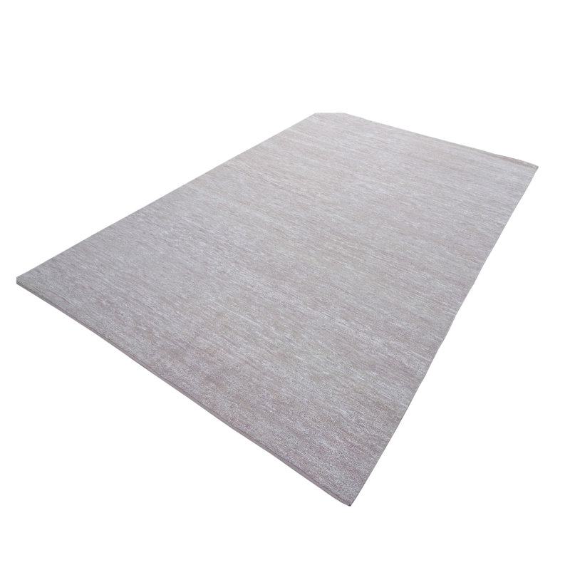 Solid Wool Saree Silk Blend Rug, White & Pink, Rectangle 6' x 9'