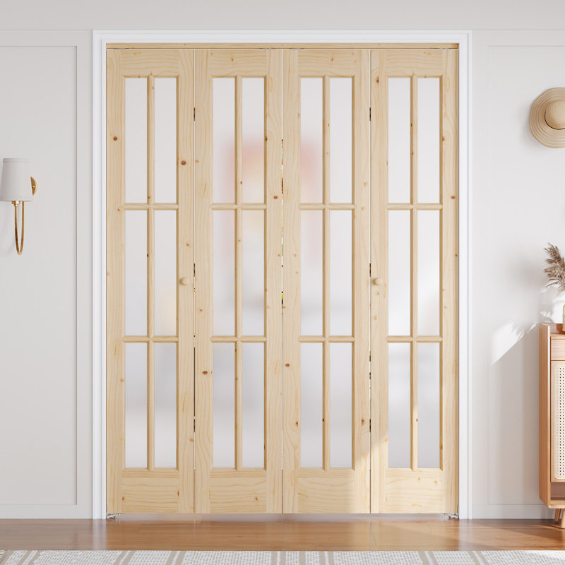 Porte pliante en verre massif non fini avec trousse de quincaillerie d'installation, 4, 60 po x 80 po