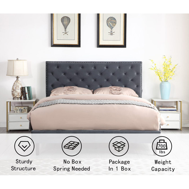 Avrah Upholstered Wingback Bed, Gray, Queen