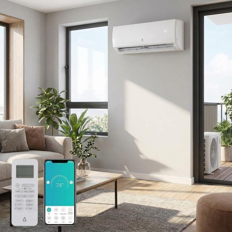 12 000 BTU 21 SEER2 mini pompe à chaleur et climatisation divisée, onduleur sans conduit 115 V, WiFi, autonettoyant, R32, couvre 750 pieds carrés, télécommande, trousse d'installation