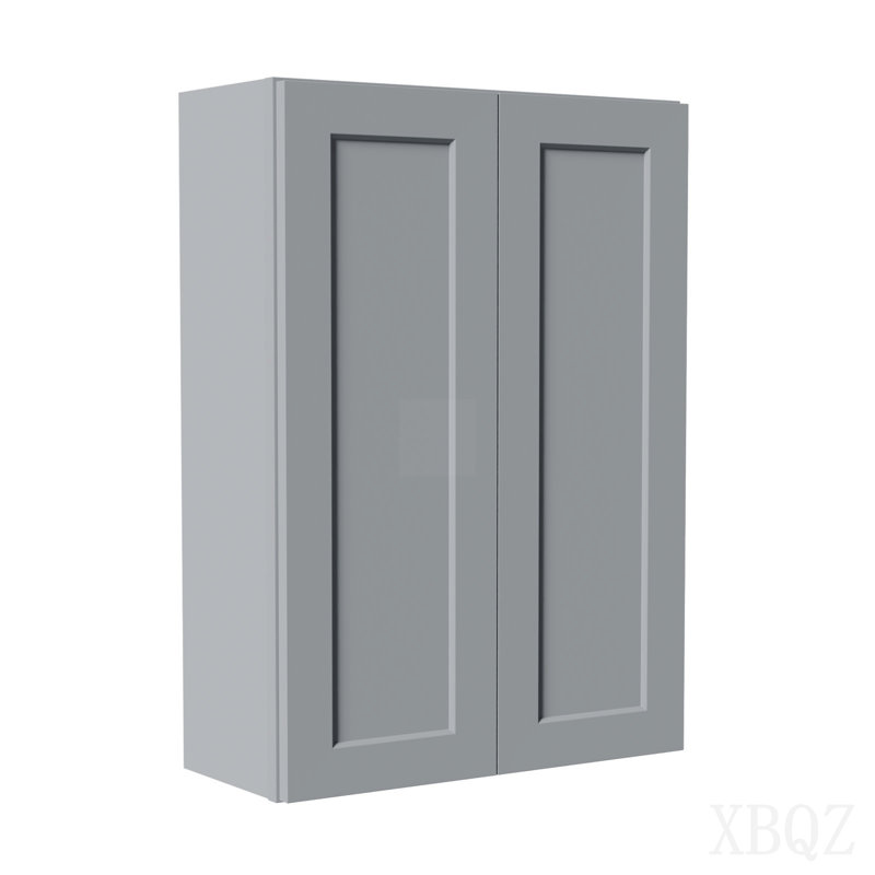 Armoire murale en bois massif gris Shaker avec portes à fermeture douce, tablettes réglables - rangement à double porte de 30 po pour la cuisine, la salle de bain, la buanderie, le garage (assemblage facile, l 30 po x P 12 po x H 42 po)
