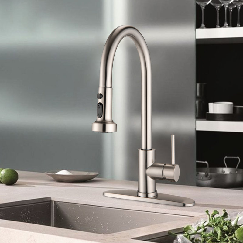 Stainless Steel Brushed Nickel Pull Down Spray Kitchen Faucet - Scratch , Rust Protected, Spot-, 360 Swivel Spout, 1.8Gpm Flow For Resistance, Spot- Finish, Swiveling Max