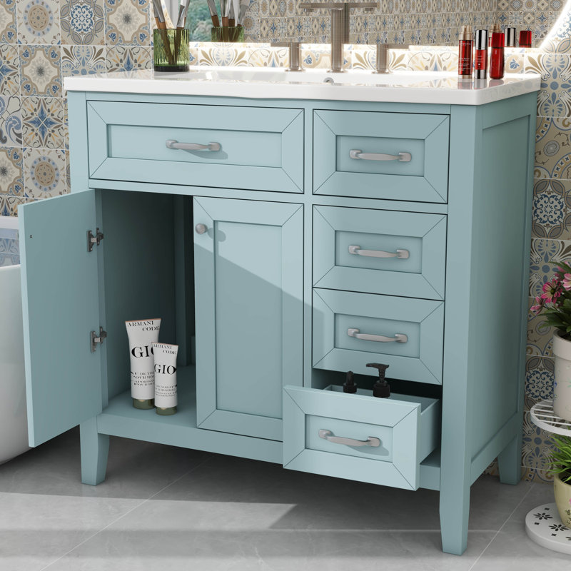 Meuble-lavabo simple 36 po avec tiroirs pratiques, Vert