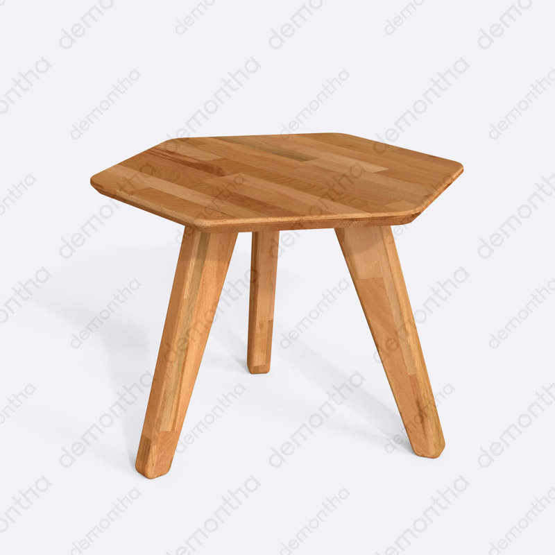 Table basse hexagonale Monroe, table de salon minimaliste en bois de hêtre massif, H 17,7 po x L 22,8 po x l 22,8 po