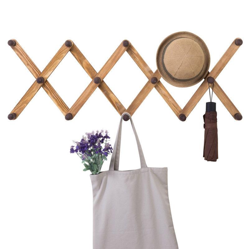 Amita Solid Wood 14 - Hook Wall Mounted Coat Rack, Dark Brown