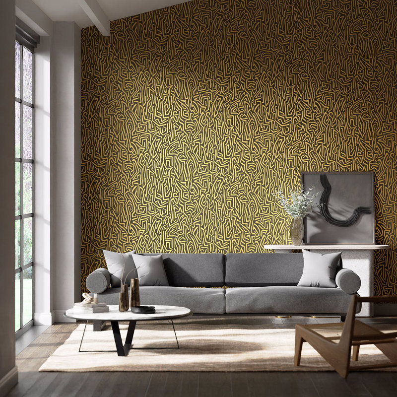 Melodic 10.05m x 68.6cm Wallpaper Roll, Gold/Black Earth