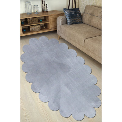 Light Grey Polyester Area Rug (5 ft x 7.5 ft), 100% Antibacterial & Anti-Allergenic | Plush 0.8 in Pile Height, Non-Slip Underside | Machine Washable at 30°C | Perfect for Living Room, Bedroom & Home Decor