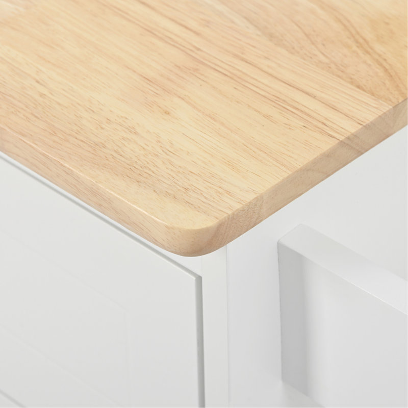 Power Outlet Kitchen Island With Drop Leaf, Solid Wood Table Top, 5 Wheels, White For Dining Cart Connector, Drop-Down Leaf & Wine Shelf