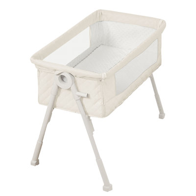 Berceau pour bébé, lit de chevet pour bébé avec draps imperméables, 4 lits de chevet à hauteur réglable avec roulettes, sac de transport, crème