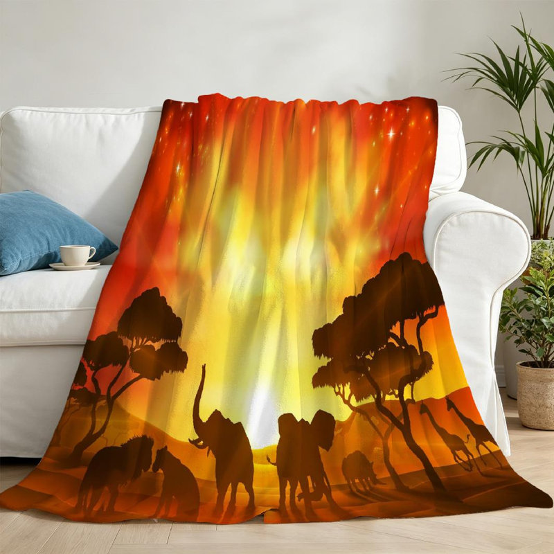 Jeté en molleton noir ultra doux, imprimé safari africain, Throw 50" x 60"