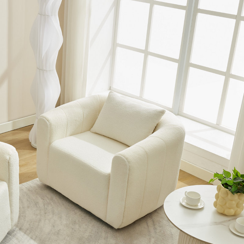 37” Wide Upholstered Swivel Chair, Beige Polyester