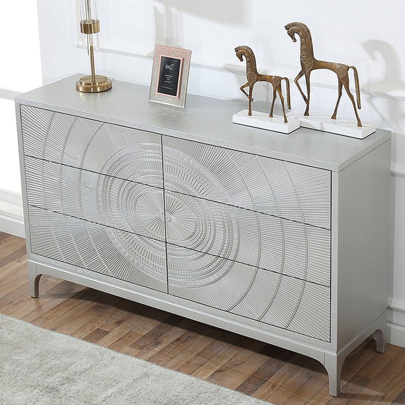 Buffet d'appoint 6 tiroirs, Argent champagne