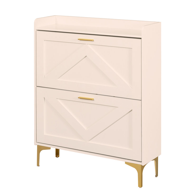 Armoire à chaussures avec 2 tiroirs rabattables et tablettes ouvertes, armoire de rangement moderne pour chaussures d'entrée, étagère à chaussures cachée SlimNarrow