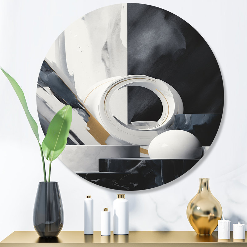 «Abstract Marble Shapes II», art mural rond abstrait en marbre sur métal, H 16 po x l 16 po x P 1 po