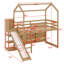 Lit mezzanine en forme de maison avec glissoire de divertissement, tablettes de rangement et lumières-130830259