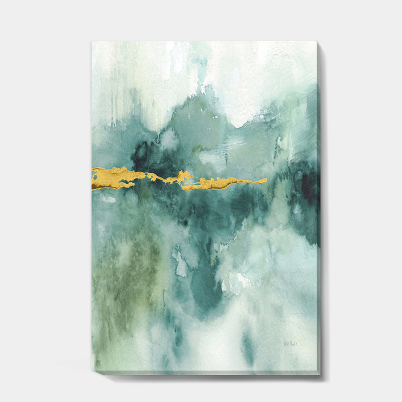 Floral bleu, aquarelle, peinture sur toile dorée - impression aquarelle, H 32 po x l 24 po x P 1 po