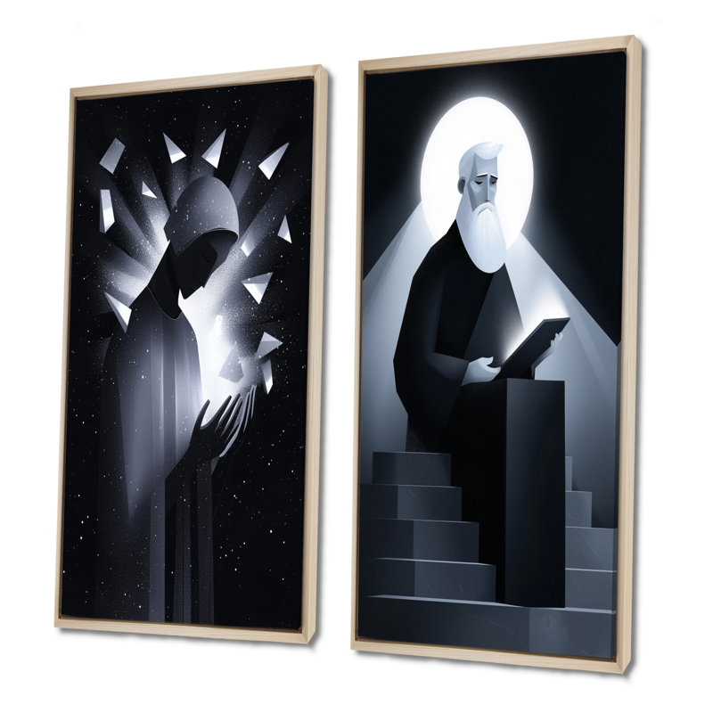 Monochrone, portrait religieux de Dieu I - Collection d'art spirituel sur toile 2 pièces, H 32 po x l 33 po