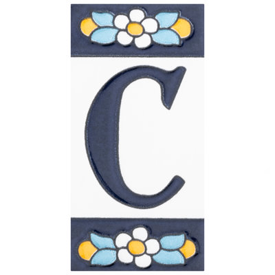 Sevillano Flora 2-1/8 in. x 4-3/8 in. Letter C Ceramic Address Wall Tile