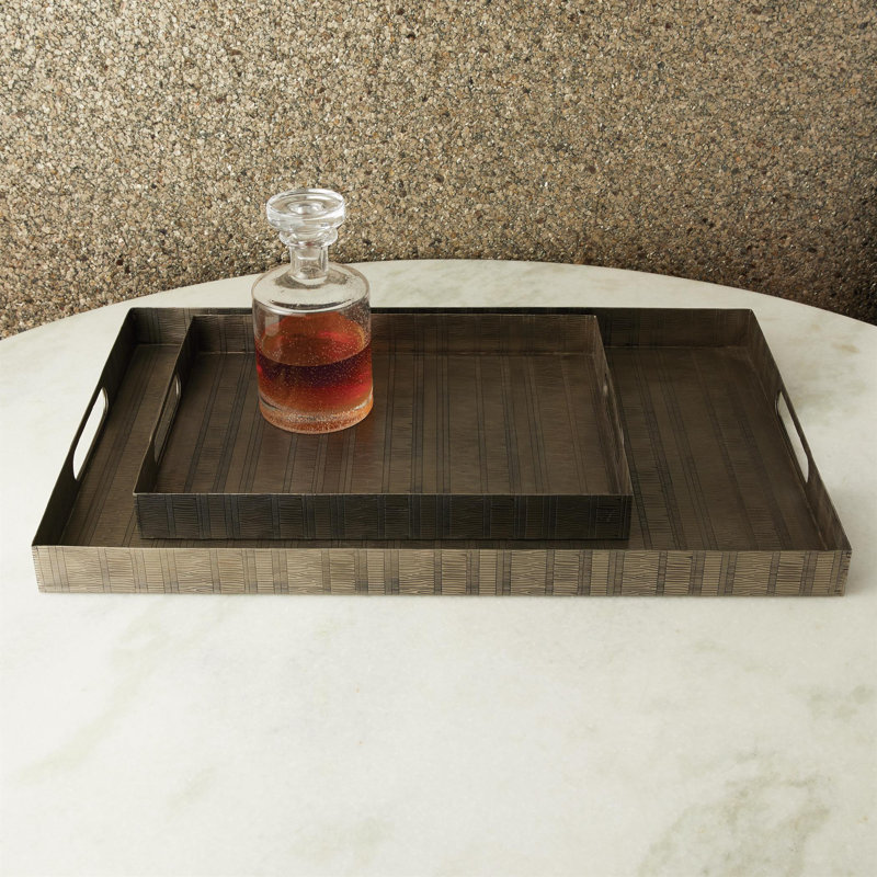 Kokoro Etched Rectangular Tray-Nickel-Lg, 2" H x 18" W x 28" L