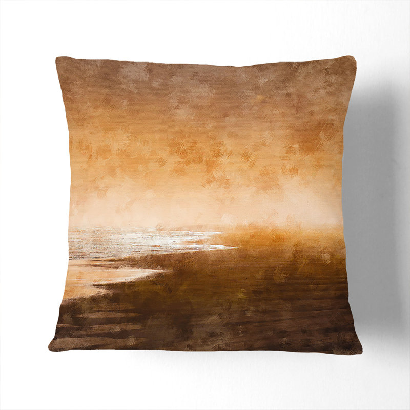 Golden Beach in Iceland Painting Cushion with Filling, 55cm H x 55cm W x 20cm D, White