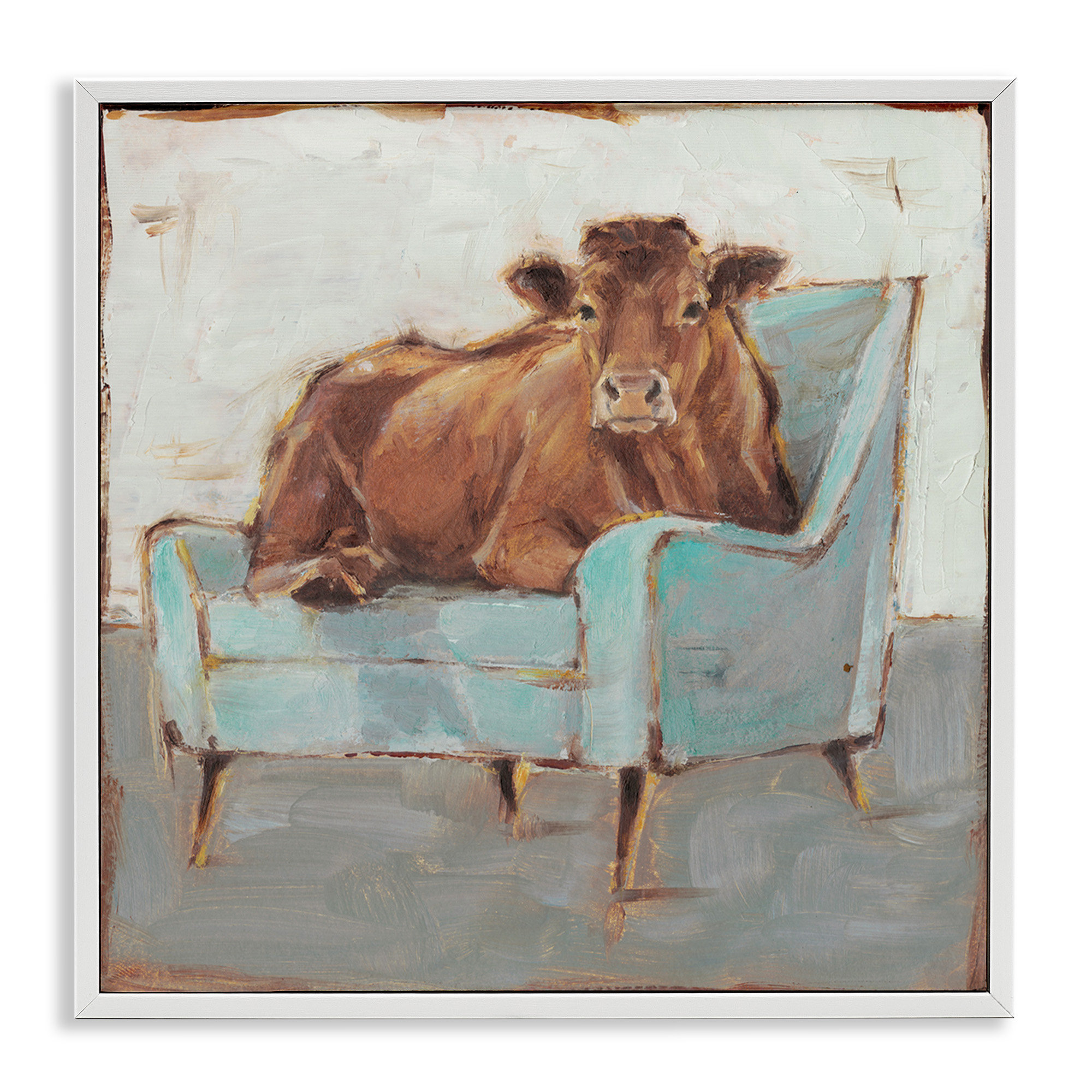 Winston Porter 'Brown Bull on A Blue Couch' Print Wayfair