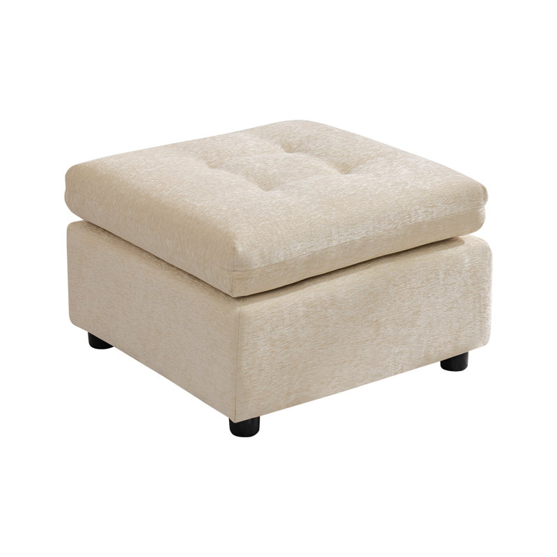 Repose-pieds capitonné en chenille - Tabouret d'appoint carré, Beige