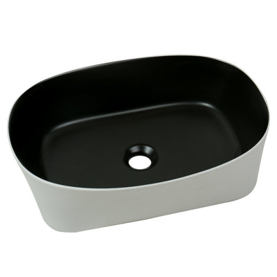Lavabo vasque ovale moderne 20 po x 14 po - extérieur blanc mat avec intérieur noir
