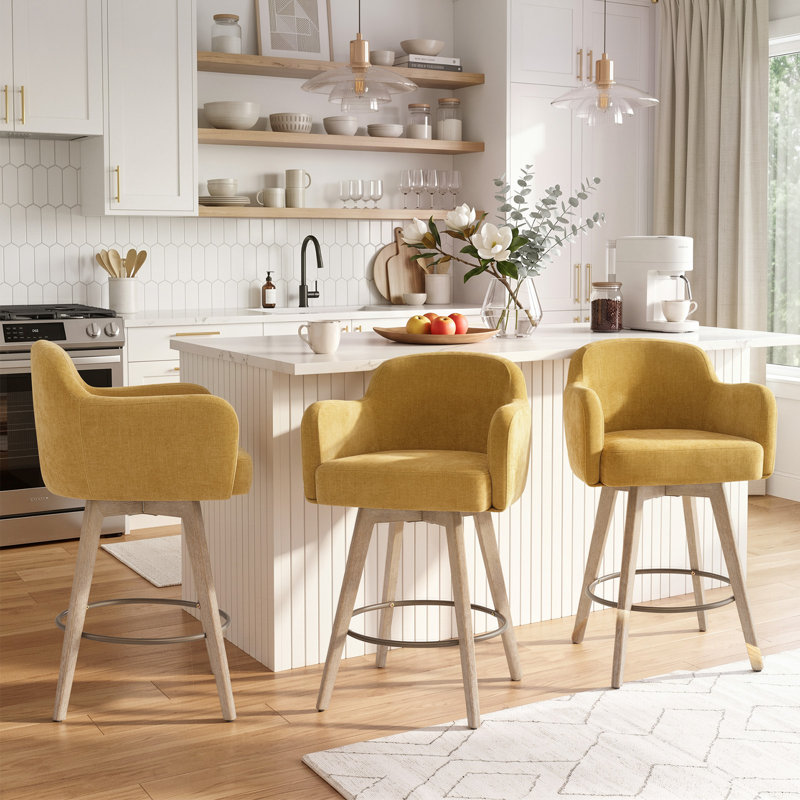 Tabourets de bar pivotants en chenille avec accoudoirs, Jaune