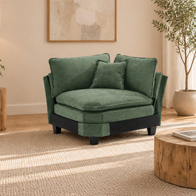 35" Wide Modern Deep Seat Modular Corner Chair, Upholstered V-Shaped Corner Sofa Chair With Pillows