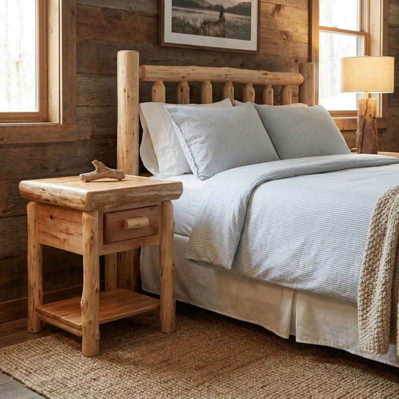  Table de chevet avec tiroir Cedar Log, Weathered