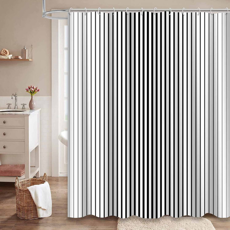 Rideau de douche abstrait à rayures noires et blanches abstraites avec 12 crochets, L 72 po x l 84 po