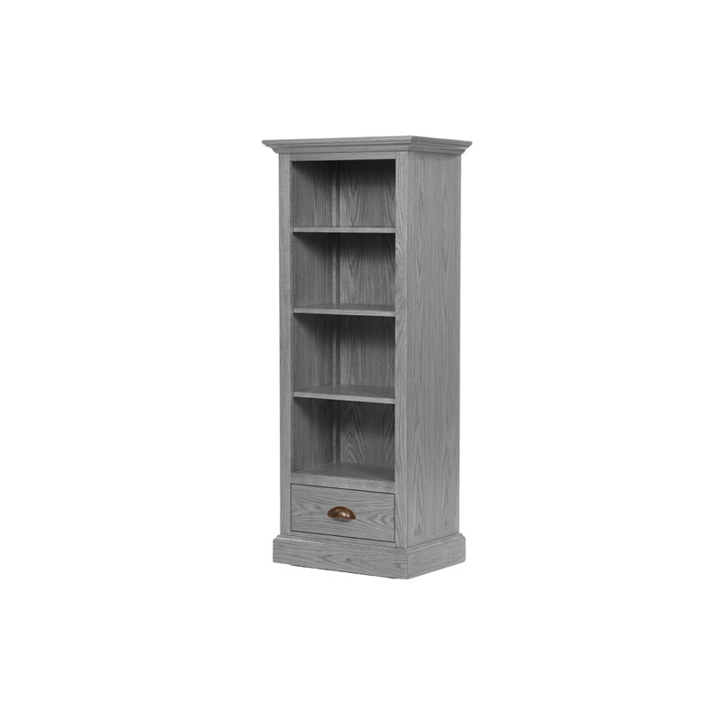 Bibliothèque traditionnelle en bois massif de chêne avec tiroir inférieur, Light Gray