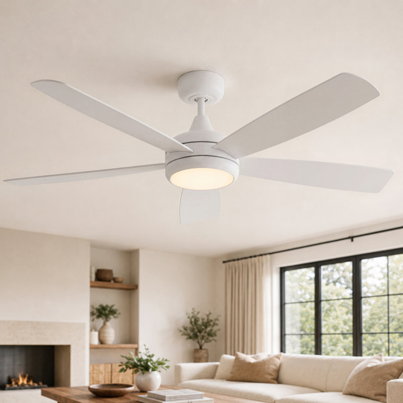 Ventilateur de plafond intelligent 52 pouces à 5 pales avec lumière, WiFi / APP / Voix / Télécommande, moteur à courant continu réversible à 6 vitesses et faible bruit