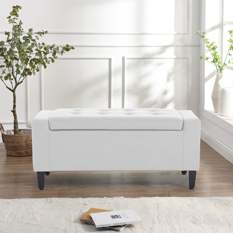 Luxury Faux Leather Ottoman Stool, White