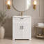 Meuble-lavabo de 61 cm (24 po) avec lavabo en céramique, rangement dissimulé et étagères réglables (sans robinetterie) - Blanc-1496335026-1497286392
