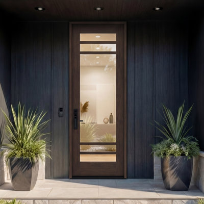 G10502-SW-96 | 96" Single Door, RTA Prehung Exterior, SDL 5 Lite, Unfinished Mahogany Wood