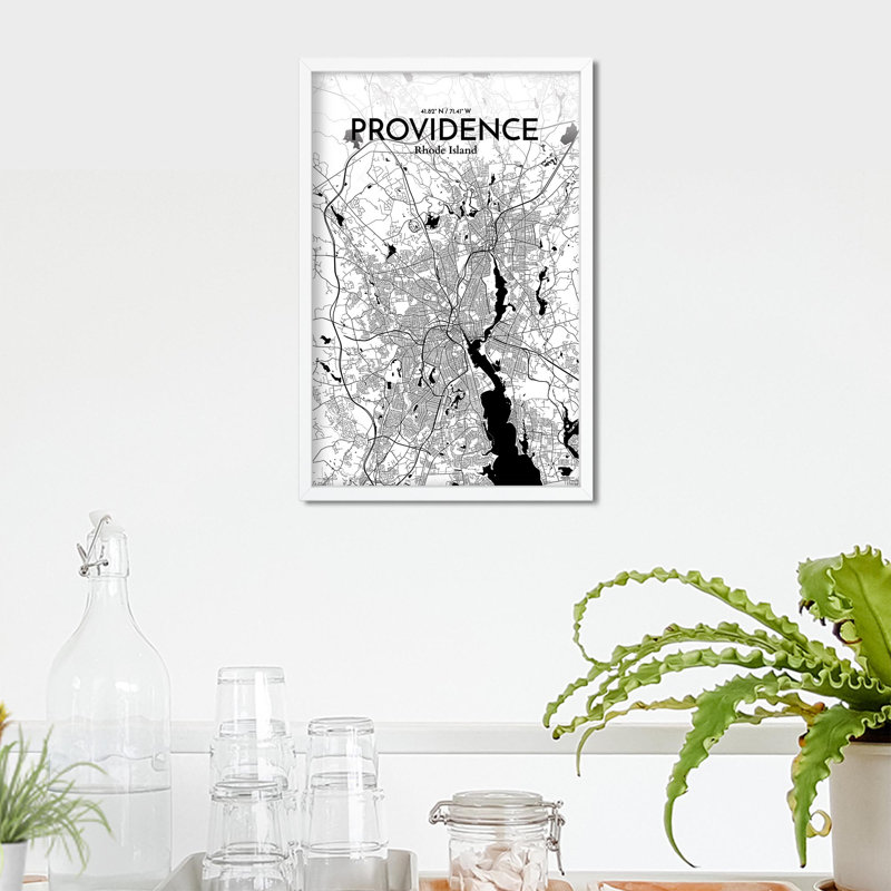 Providence, carte de la ville, impression, H 17 po x l 11 po, Noir et blanc