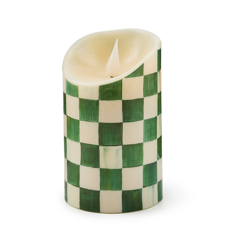 Check Flameless Pillar Candle, 5" x 3" Flameless, Green