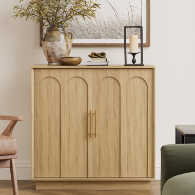 Buffet avec rangement, armoire d'appoint moderne avec portes arquées, console multimédia modulaire Boho, crédence minimaliste de 31,5 po pour le salon, la cuisine, le vestibule, le chêne