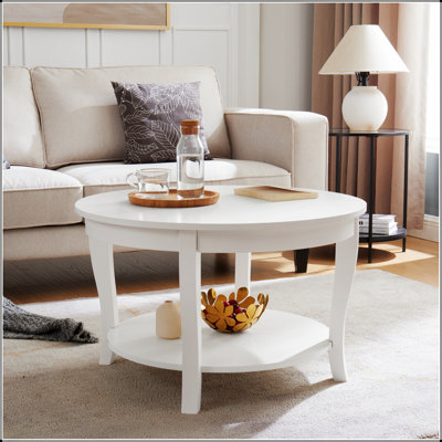 Table basse ronde traditionnelle avec tablette de rangement ouverte, conception en bois à 2 niveaux pour les petits espaces et l'esthétique moderne