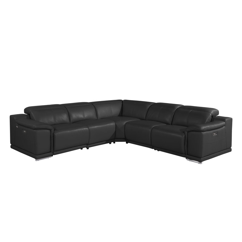 Canapé modulaire inclinable en cuir italien 5 pièces Crasia, Cuir véritable noir