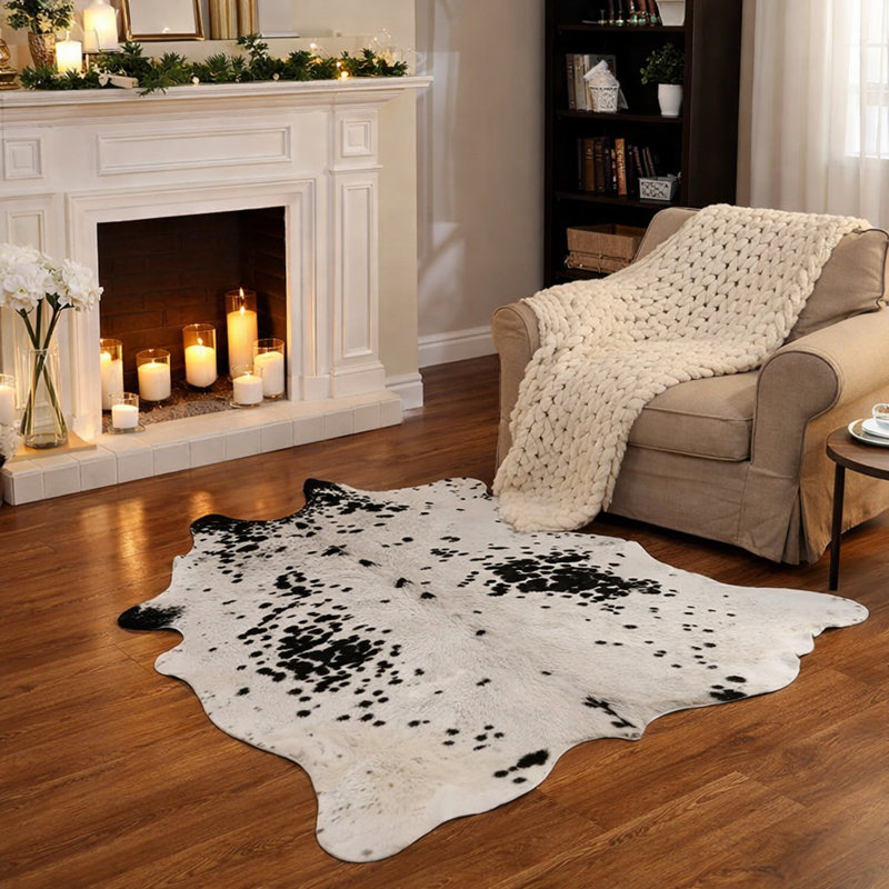 Rectangle 30.48 cm x 41.91 cm Animal Print Cowhide Area Rug