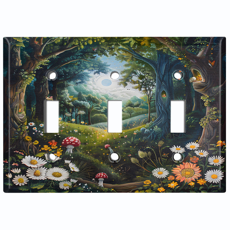 Couvercle de plaque d'interrupteur en métal; Bascule standard à 3 bandes US - forêt fantaisiste, #3 Triple Toggle