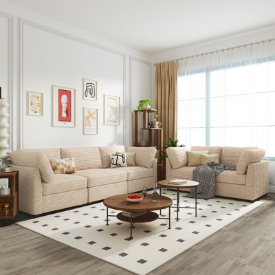 5 Pieces Living Room Sofa Set, Sectional Couch And Loveseat Sets, Modern Plush Corduroy 3 Seater Sofa + 2-seat Loveseat Couch Sets For Living Room